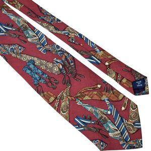 Polo Ralph Lauren Silk Tie Mens 3 5/8" Red Suspenders braces Print Hand Made USA